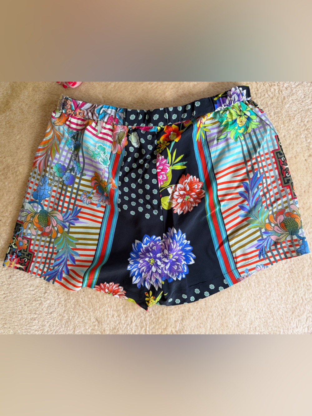Johnny Was Women's Floral Patchwork Shorts in Black, Green, Purple, Orange